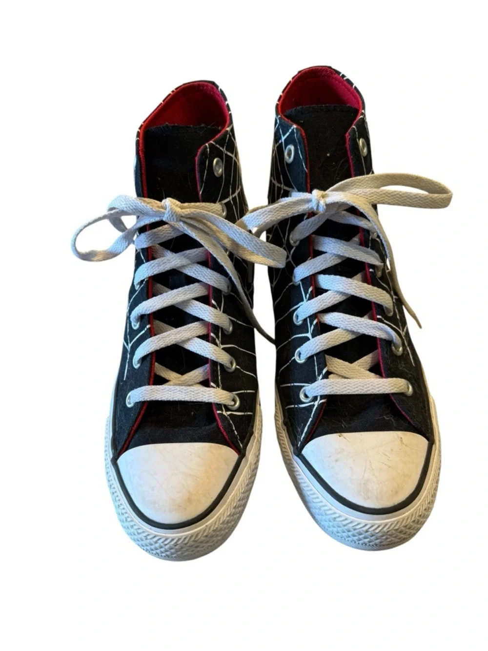 Converse Black High Top Sneakers White Spiderweb and Red Accents Mens 7 - Picture 2 of 8